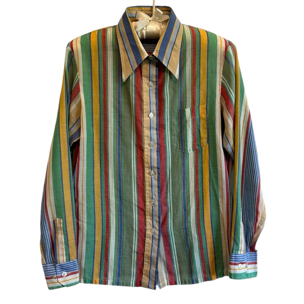 Sears Multi-Color Vertical Stripe Button-Down Shirt